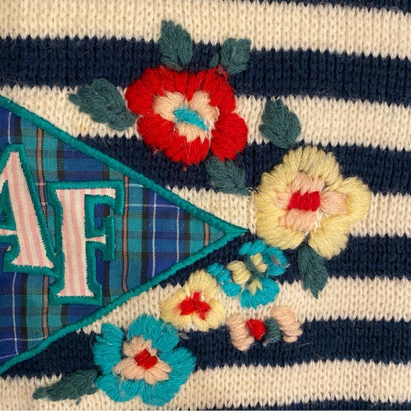 Vintage Naf Naf Wool Blend Embroidered Striped Sweater 🐑 - Picture 7 of 10